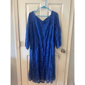 NWT ING women’s 3/4 sleeve blue lace dress. Size 3X‎
